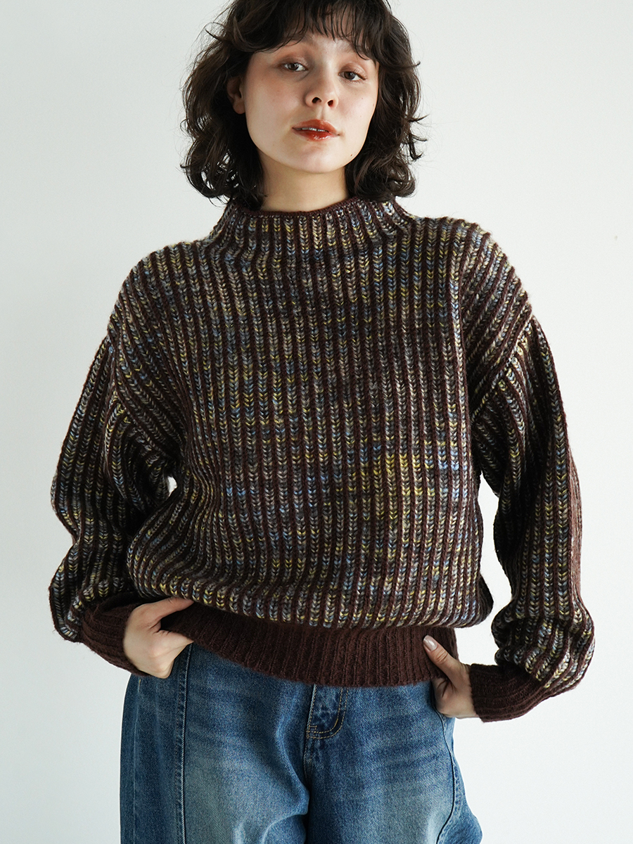 Mixed color striped knit pullover