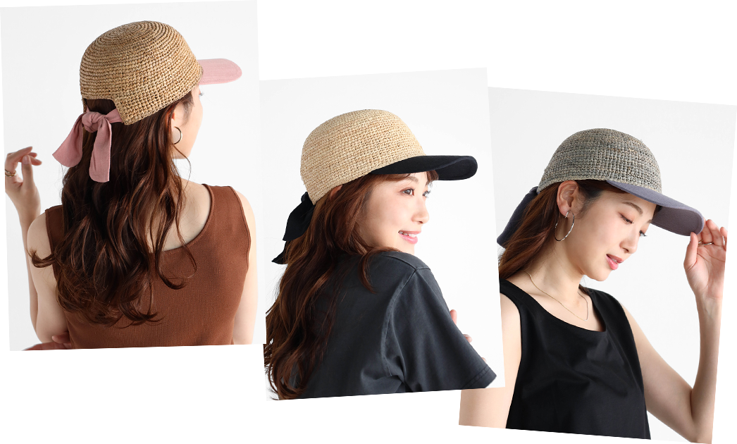 Back ribbon raffia cap