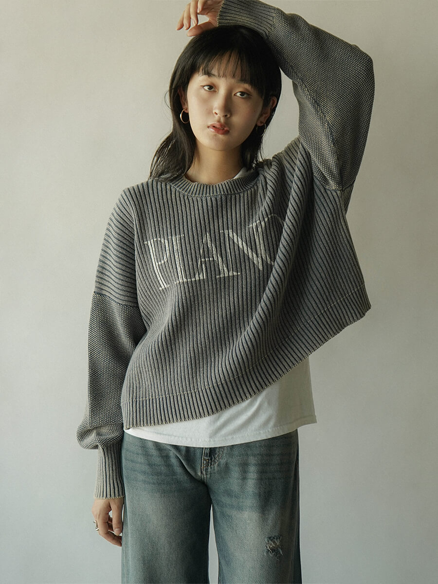 RADIATE(ラディエイト)　ケミカルウォッシュリブロゴニットプルオーバー