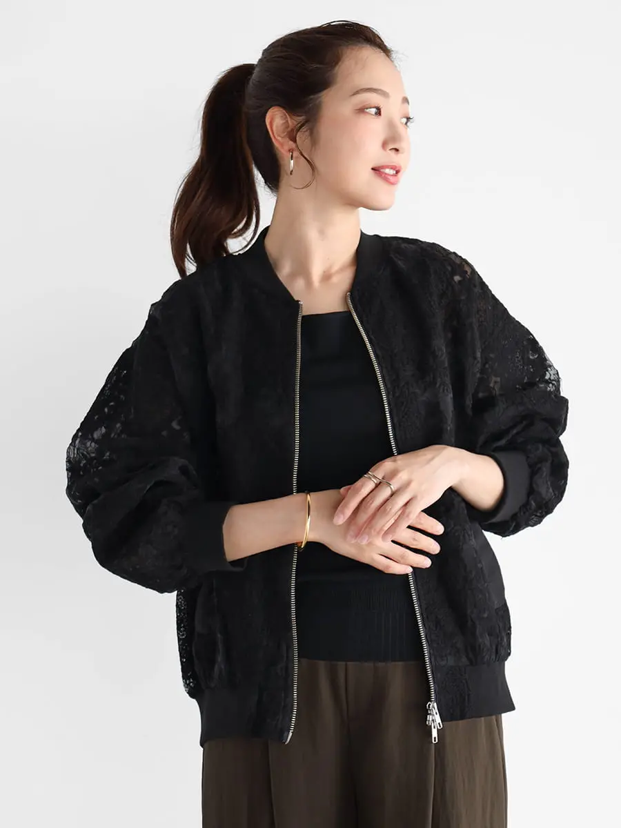 Vin(ヴァン)　ダブルジップチュールレースブルゾン