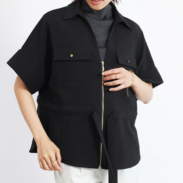 ウエストギャザーサファリシャツ