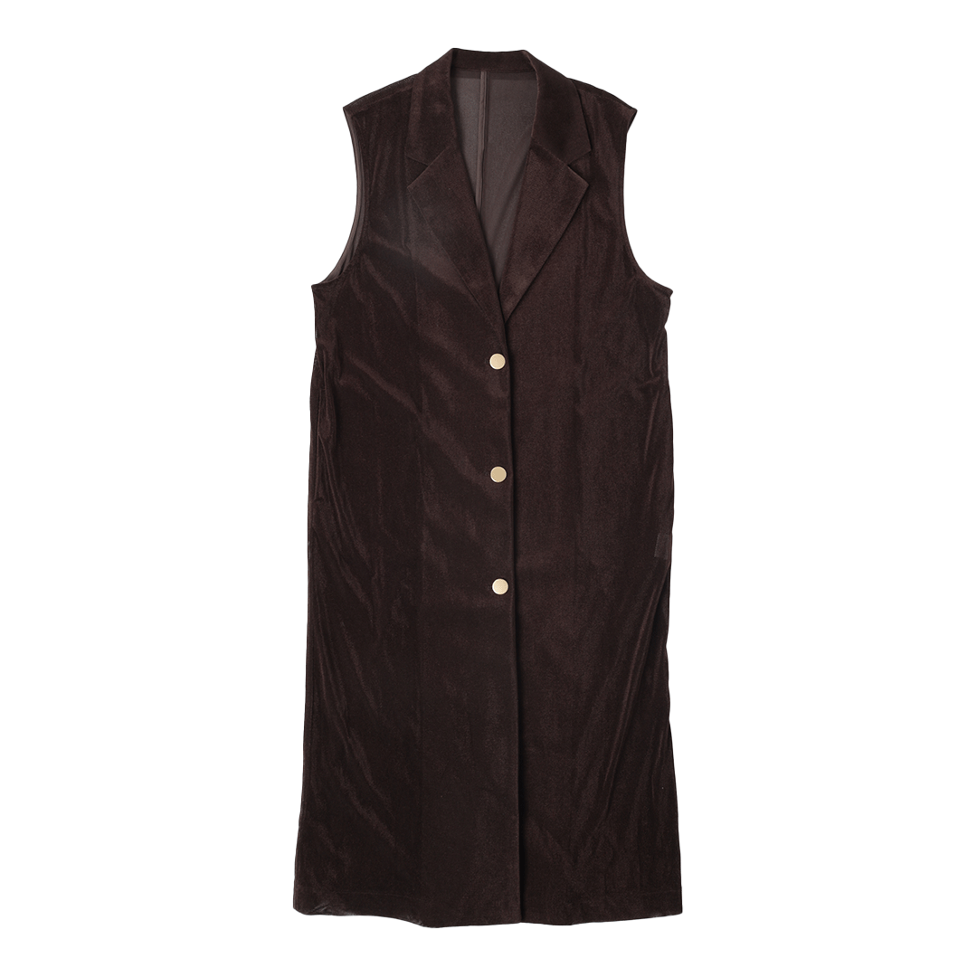 Mesh velour tailored long gilet