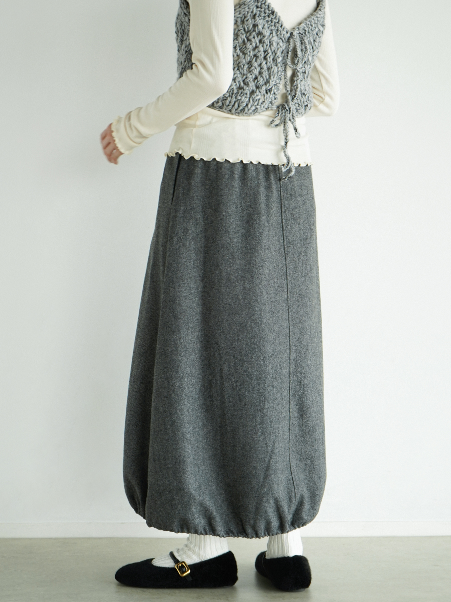 Drawstring cocoon wool skirt