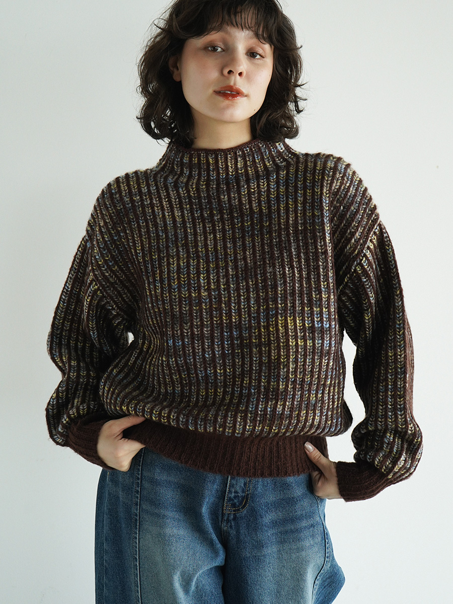 Mixed color striped knit pullover