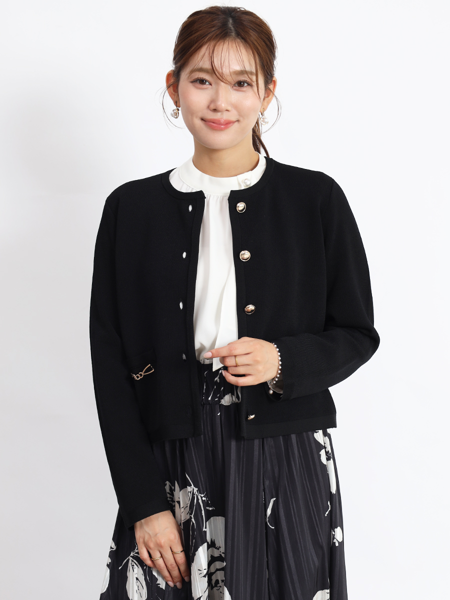 ビット付きノーカラーカーディガン