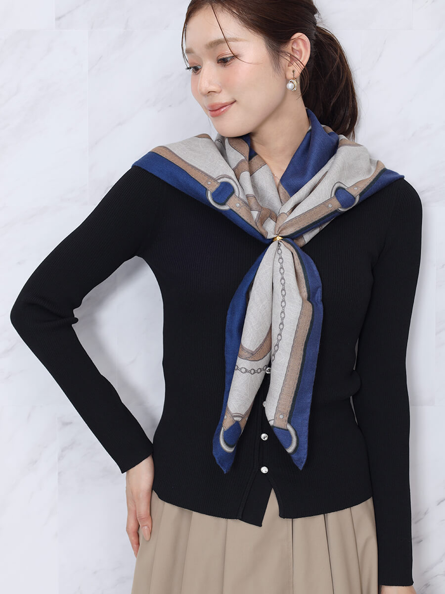 シルクミックスベルト柄大判スカーフ