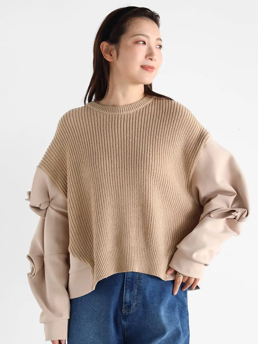 Vin(ヴァン)　異素材切り替えデザインスリーブプルオーバー