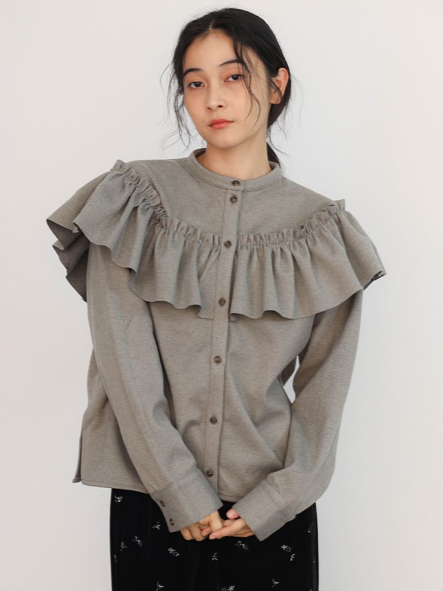 Gathered frill cape blouse