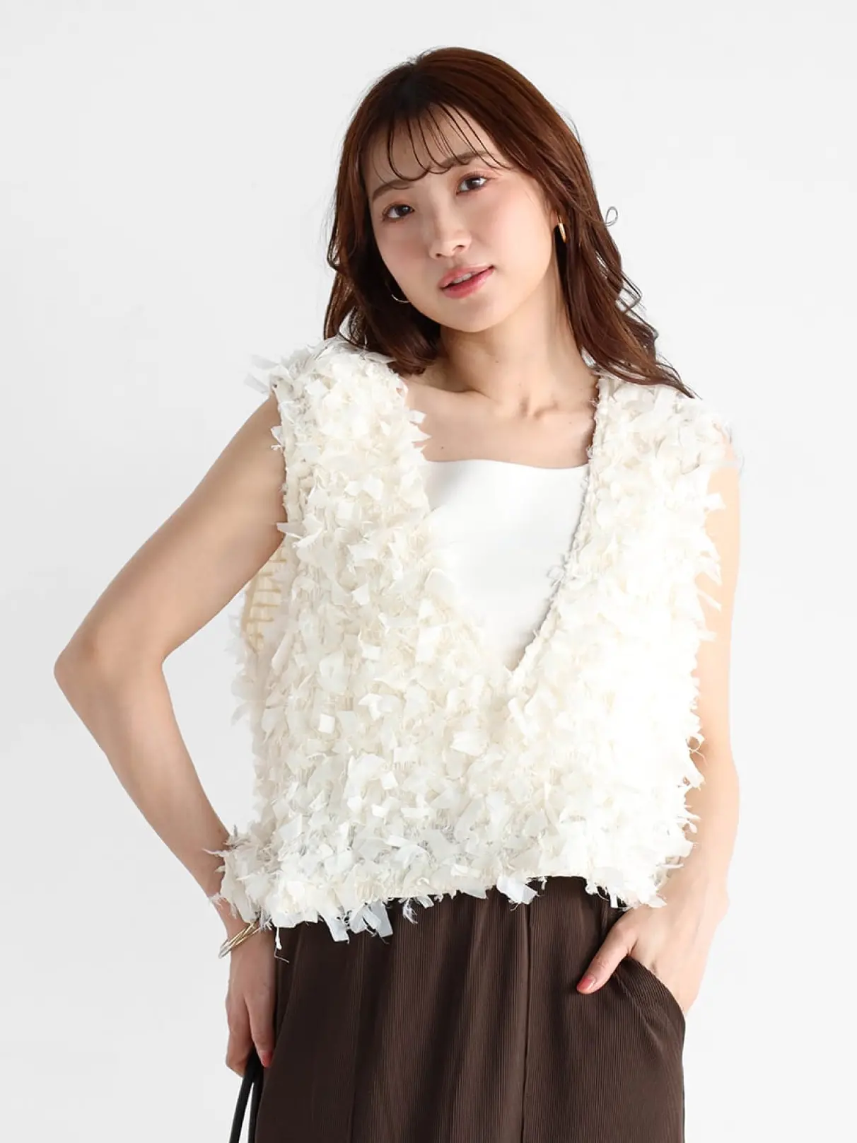 Vin(ヴァン)　リボンフリンジベスト