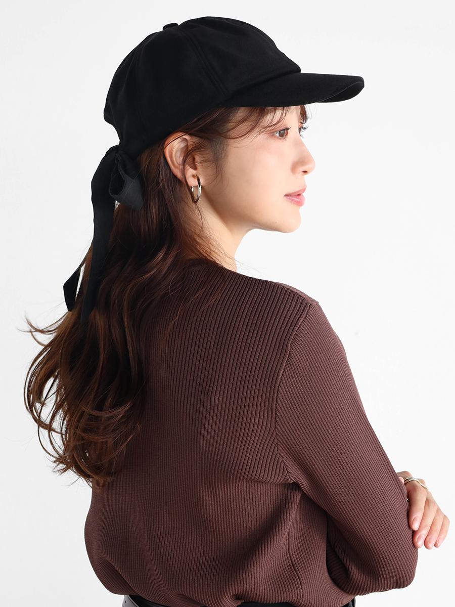 バックリボンフェイクスエードキャップ