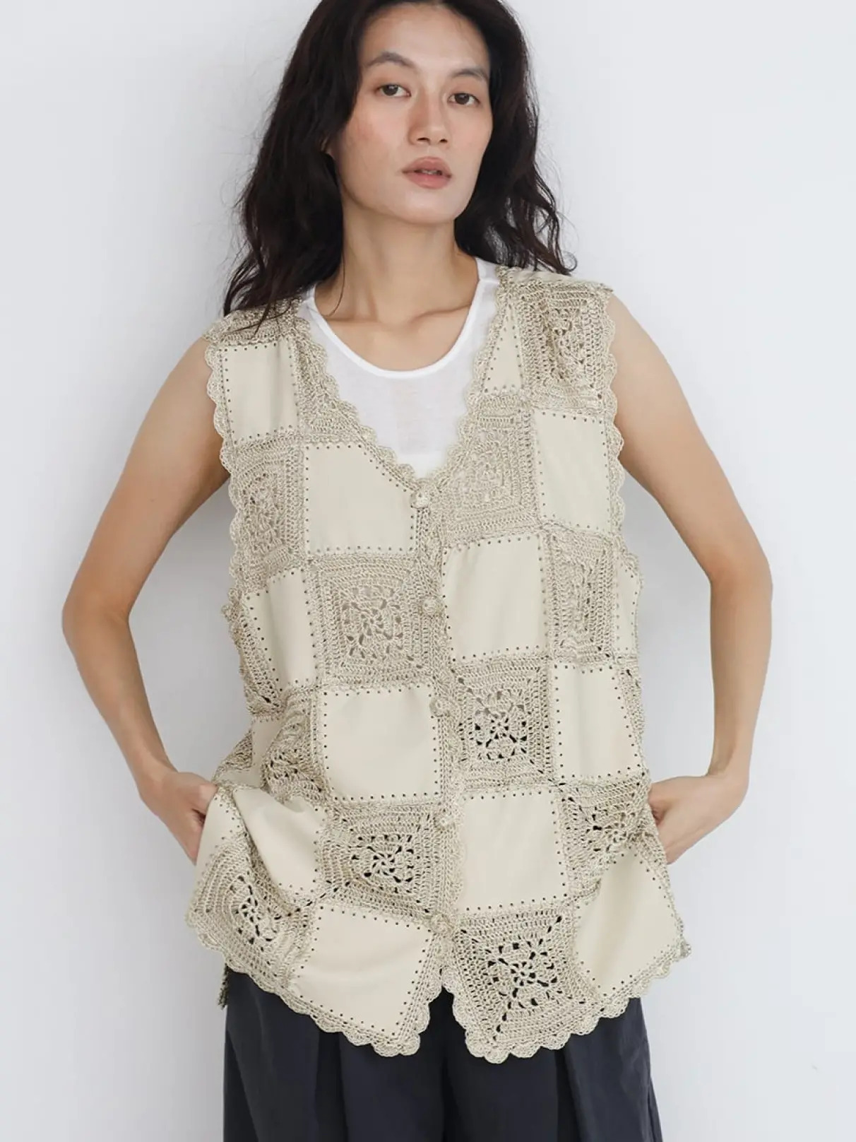 Patchwork design crochet gilet