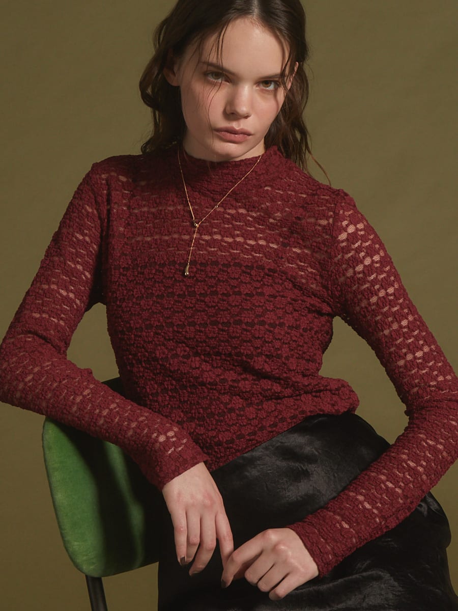 レースハイネックプルオーバー