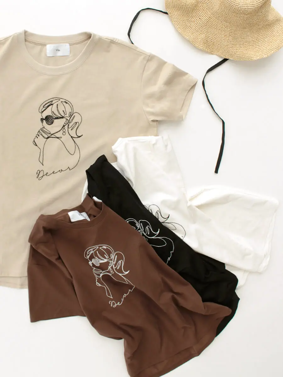 Vin(ヴァン)　レディモチーフ刺繍Tシャツ