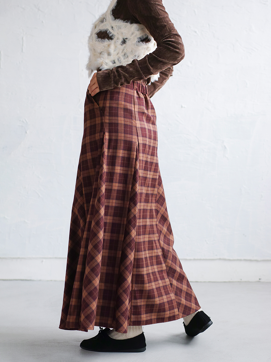 Plaid pattern panel flared skirt