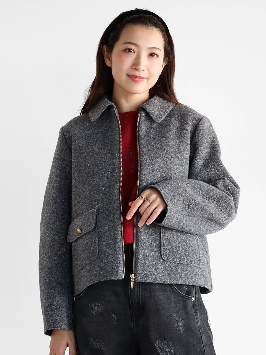 メランジ調ジップアップジャケット