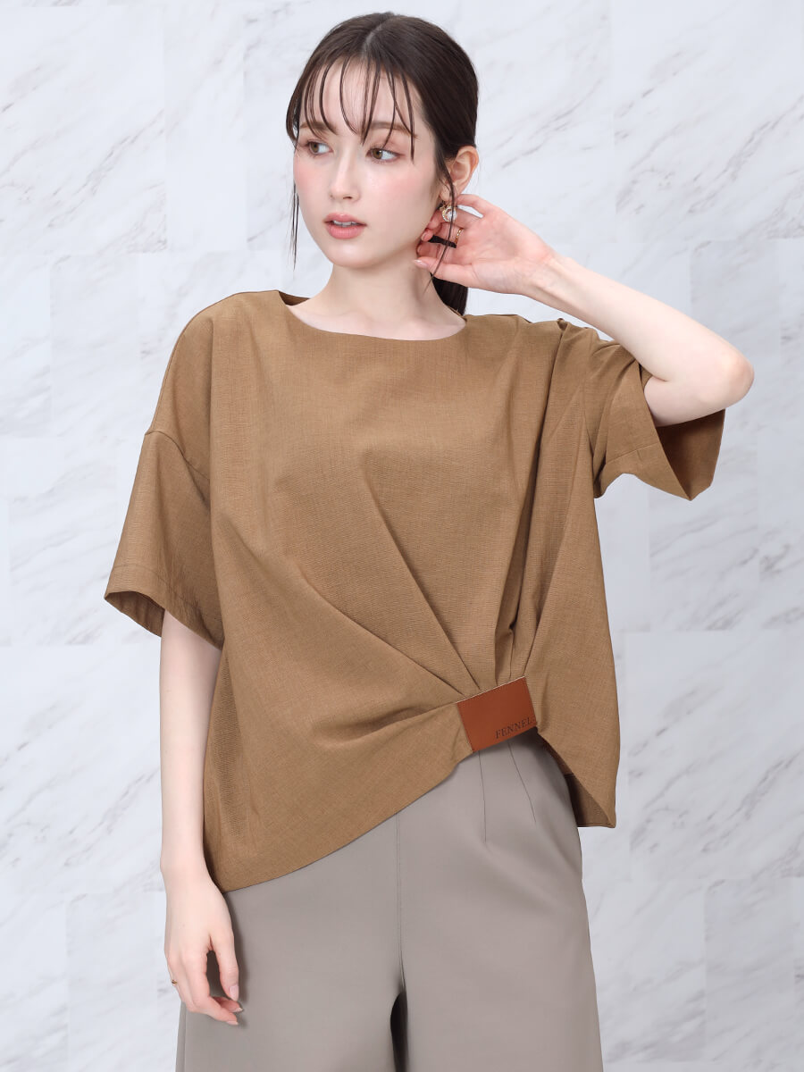 レザーパッチタックヘムブラウス