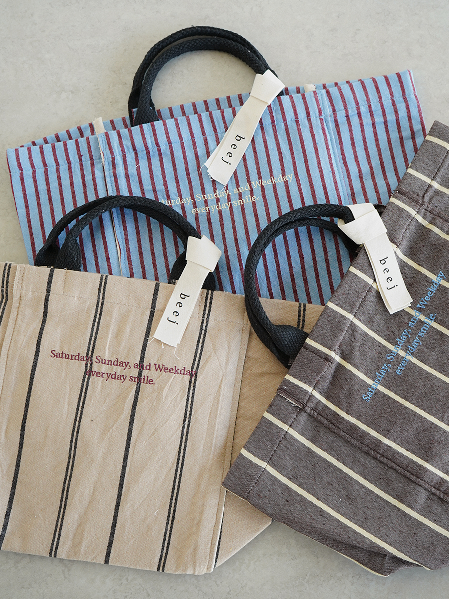 Striped fabric tote bag