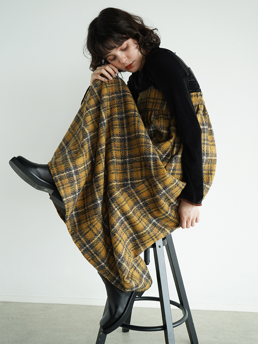 Tweed plaid camisole onepiece