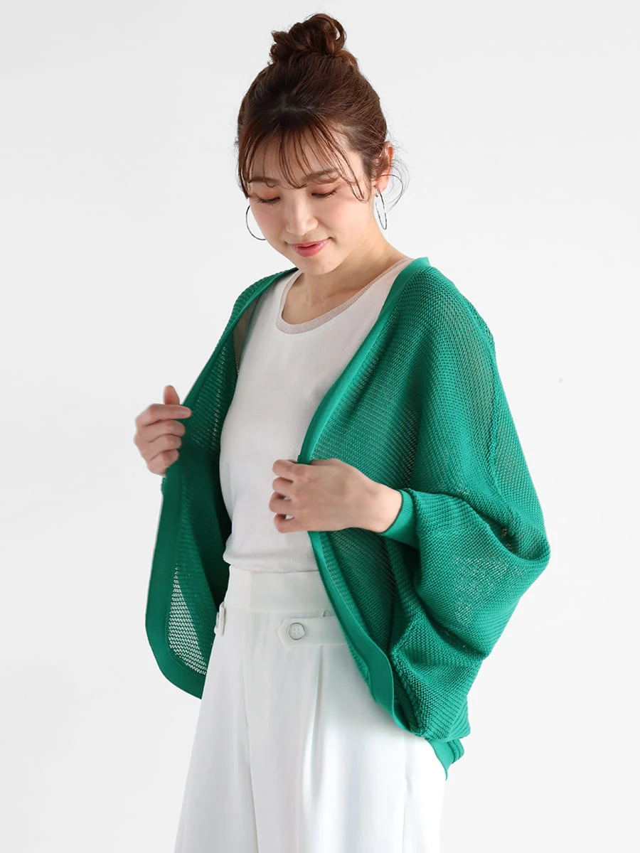 Vin(ヴァン)　ドルマンスリーブメッシュカーディガン