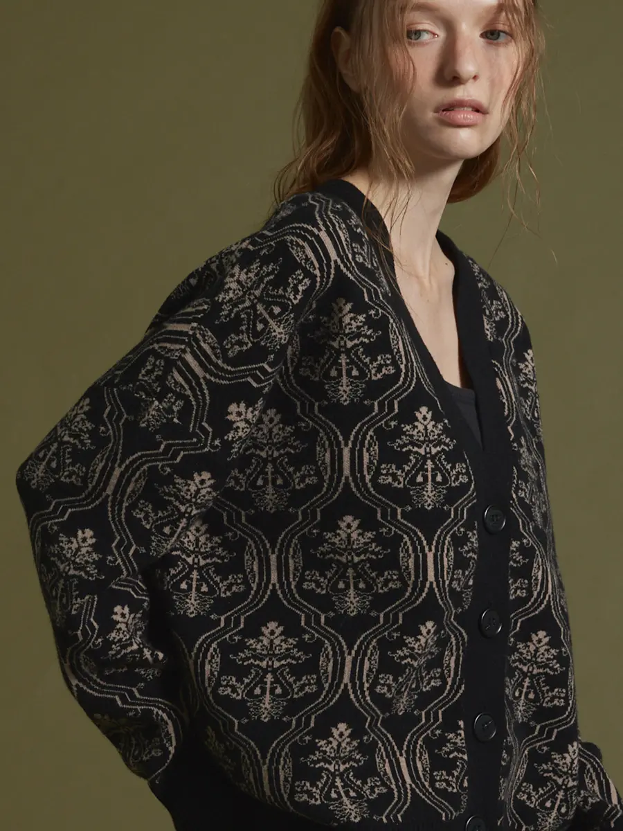 Vin(ヴァン) ダマスク柄ニットカーディガン
