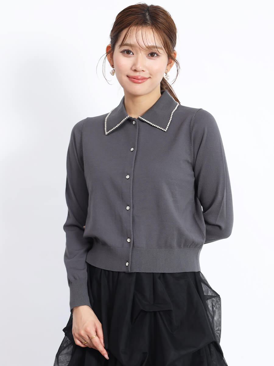 ラインビジュー襟カーディガン