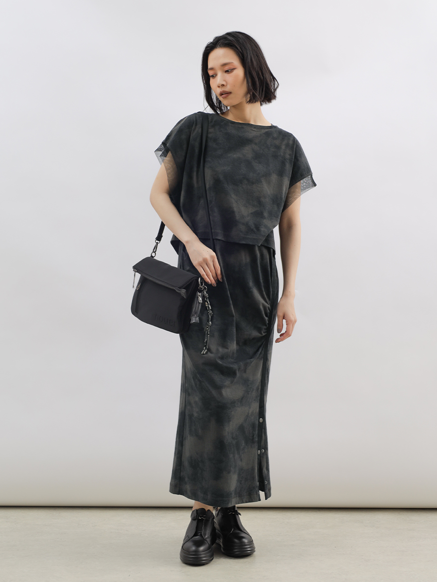 LASUD タイダイ柄チュールドッキング2Pワンピース
