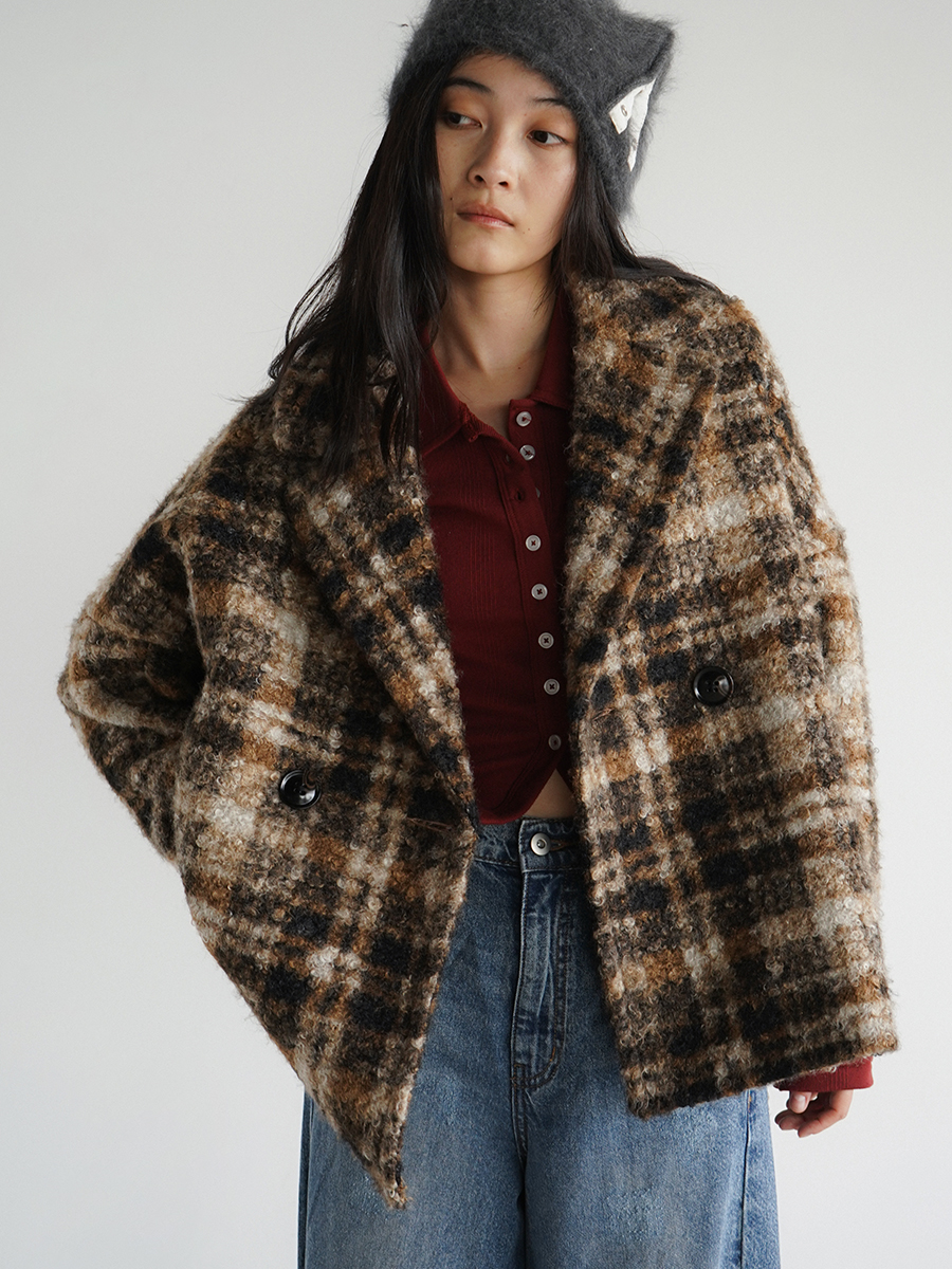 Checked double-breasted coat