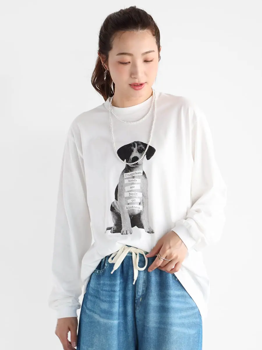 Vin(ヴァン)  ドッグモチーフプリント長袖Tシャツ