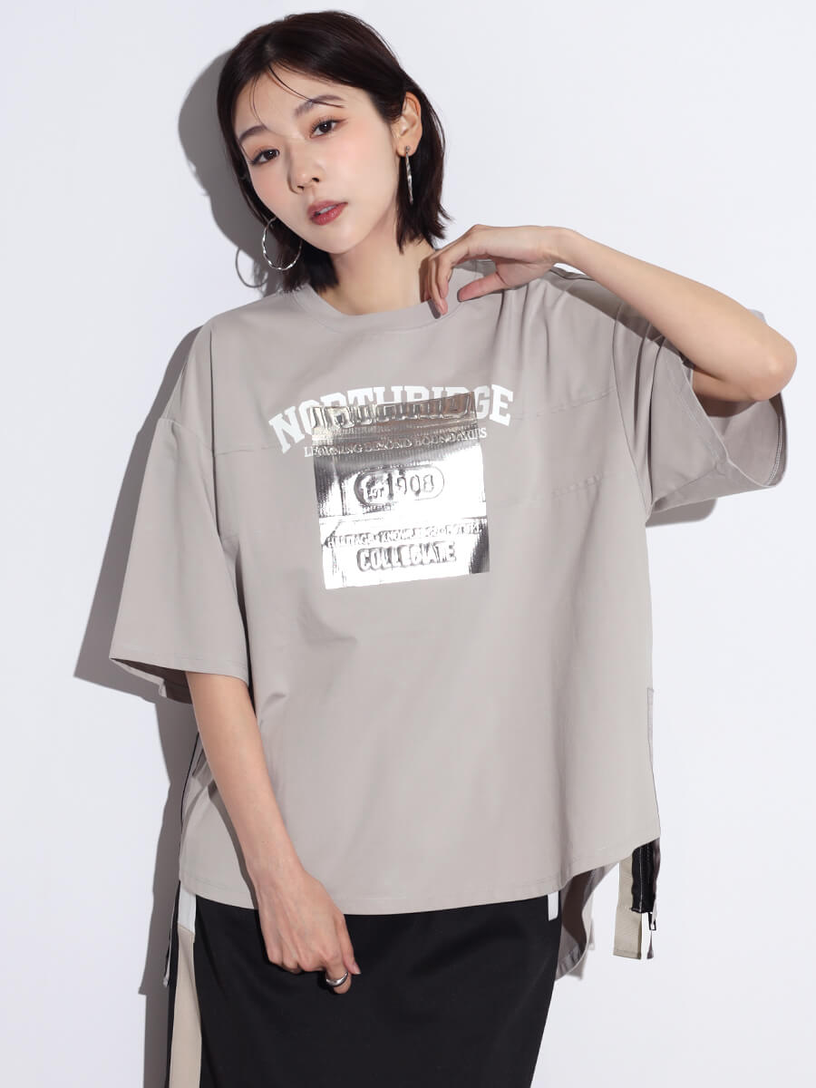 SCOTCLUB 箔プリントサイドファスナーTEE