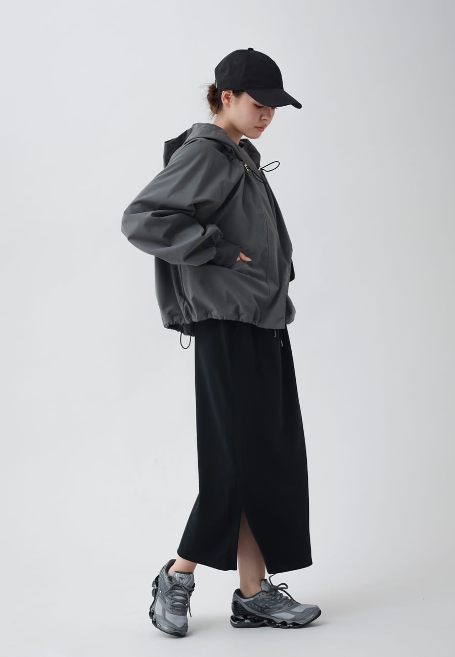 YORT 撥水・異素材切り替え　ロングブルゾン　ブラック ヤマダヤ YORT 撥水・異素材切り替え ロングブルゾン ブラック ヤマダヤ