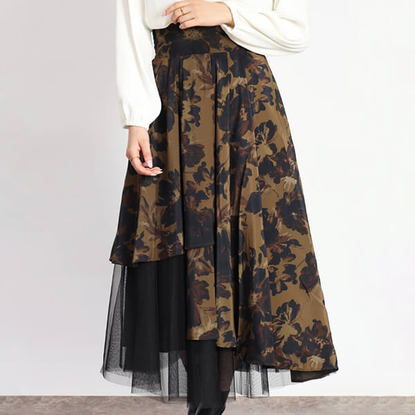 チュールレイヤードフラワースカート