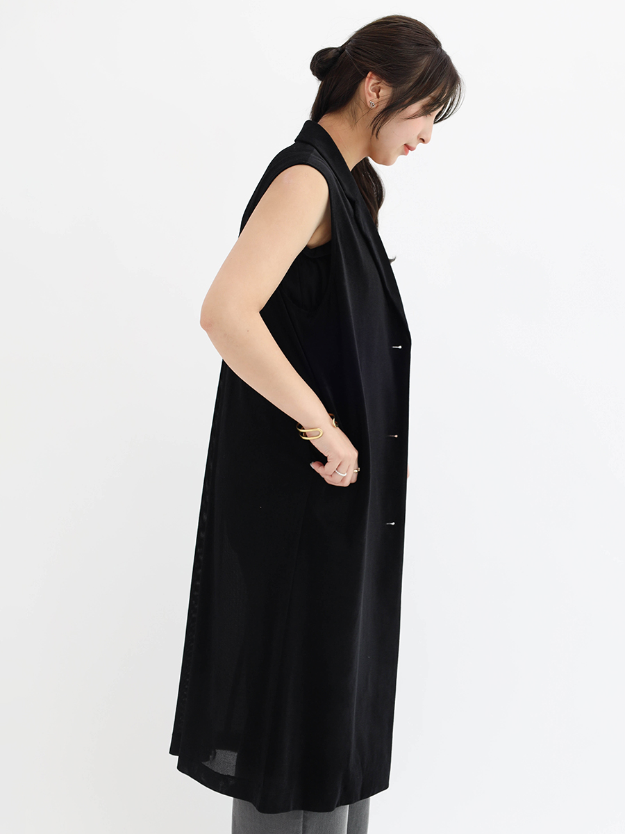 Mesh velour tailored long gilet