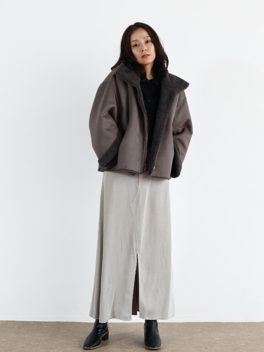 グレー スエード 異素材 ダークトーン