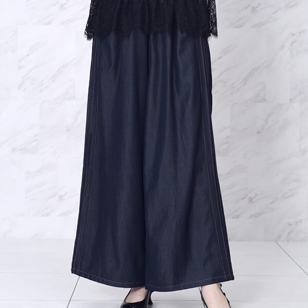 シャンブレーデニムドレープワイドパンツ