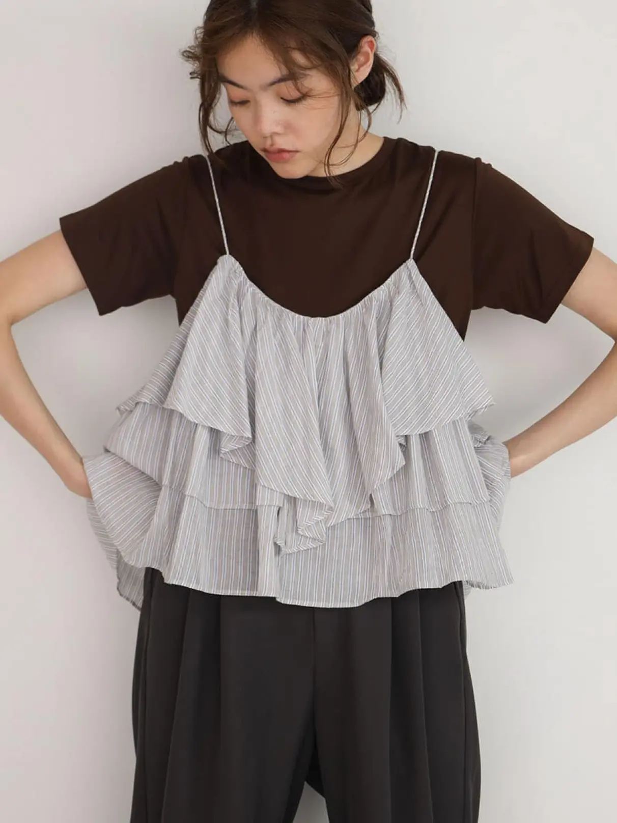 Stripe frill camisole top