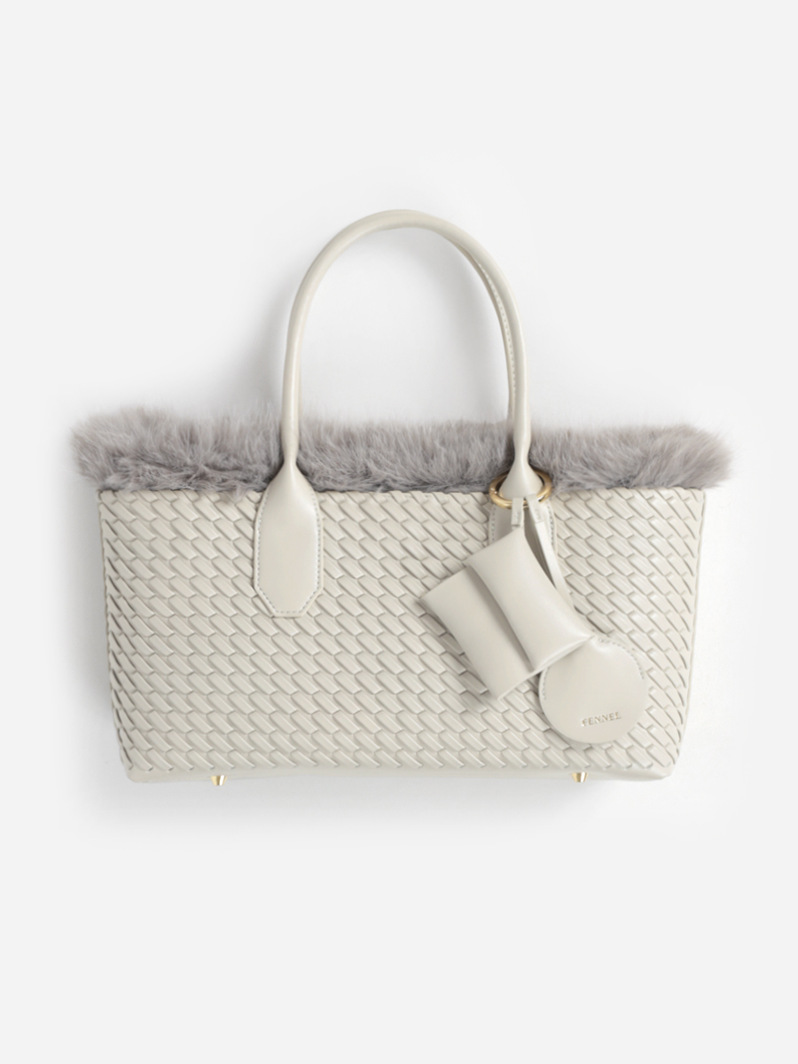 差し編みメッシュファー付きハンドバッグ