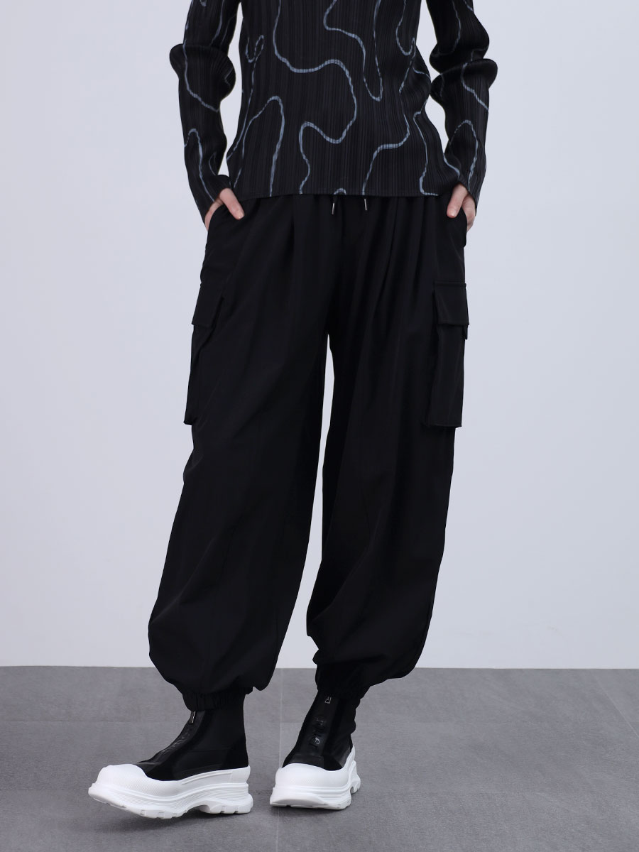 LASUD ナイロンタックカーゴパンツ(black,khaki)