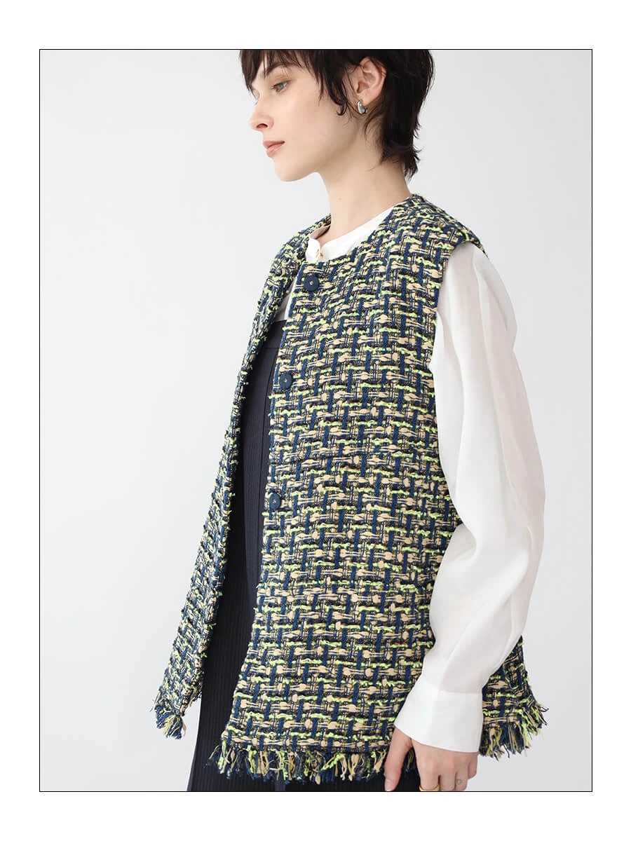 ボールジィ　リントンツイード　リボンベスト　ファンシーミックスツイード　36 LINTON TWEED COLLECTION 2023 Ballsey White Line