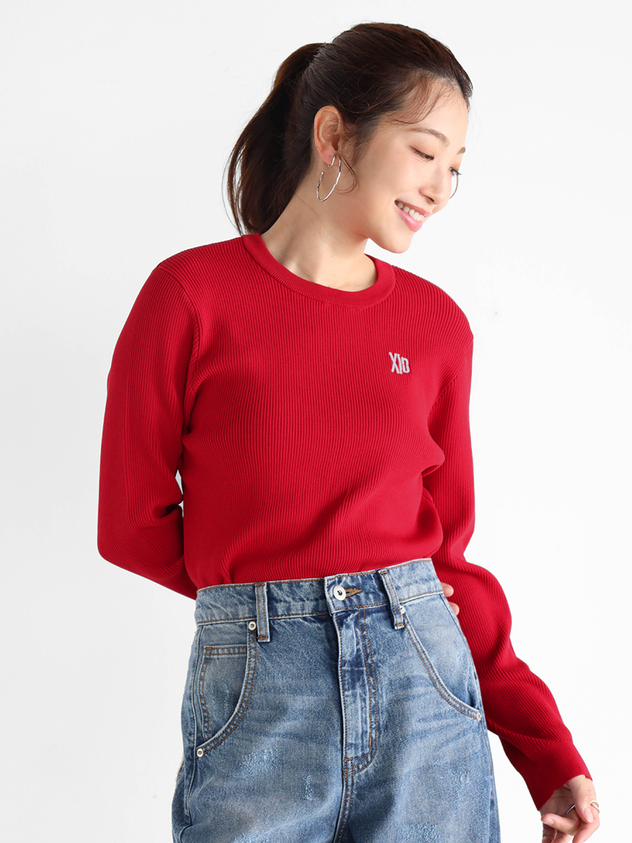 ワンポイントロゴリブニット