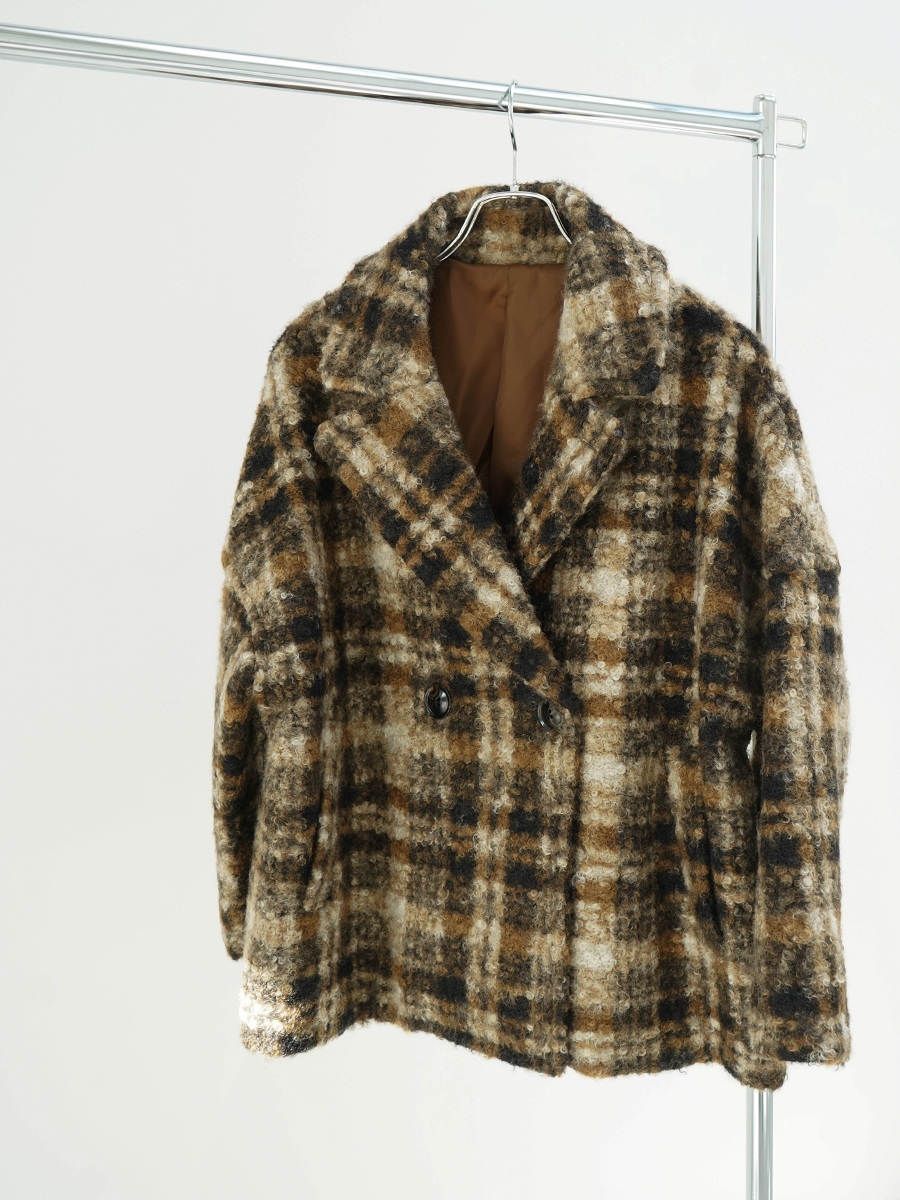 Checked double-breasted coat