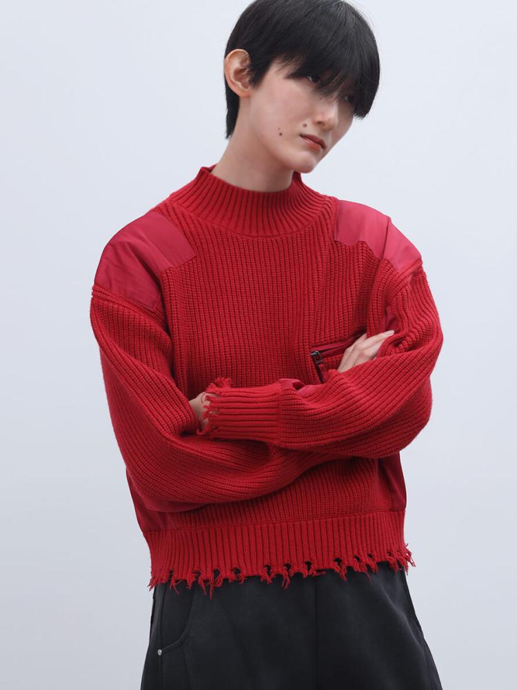 SUNRISE レッド セーター　お値下げしました クラッシュヘムハイネックニットプルオーバー - LASUD - LASUD