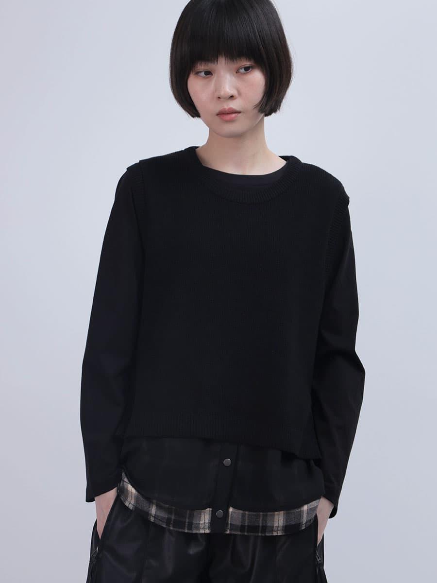 ニットベスト×チェックレイヤードPOセット
