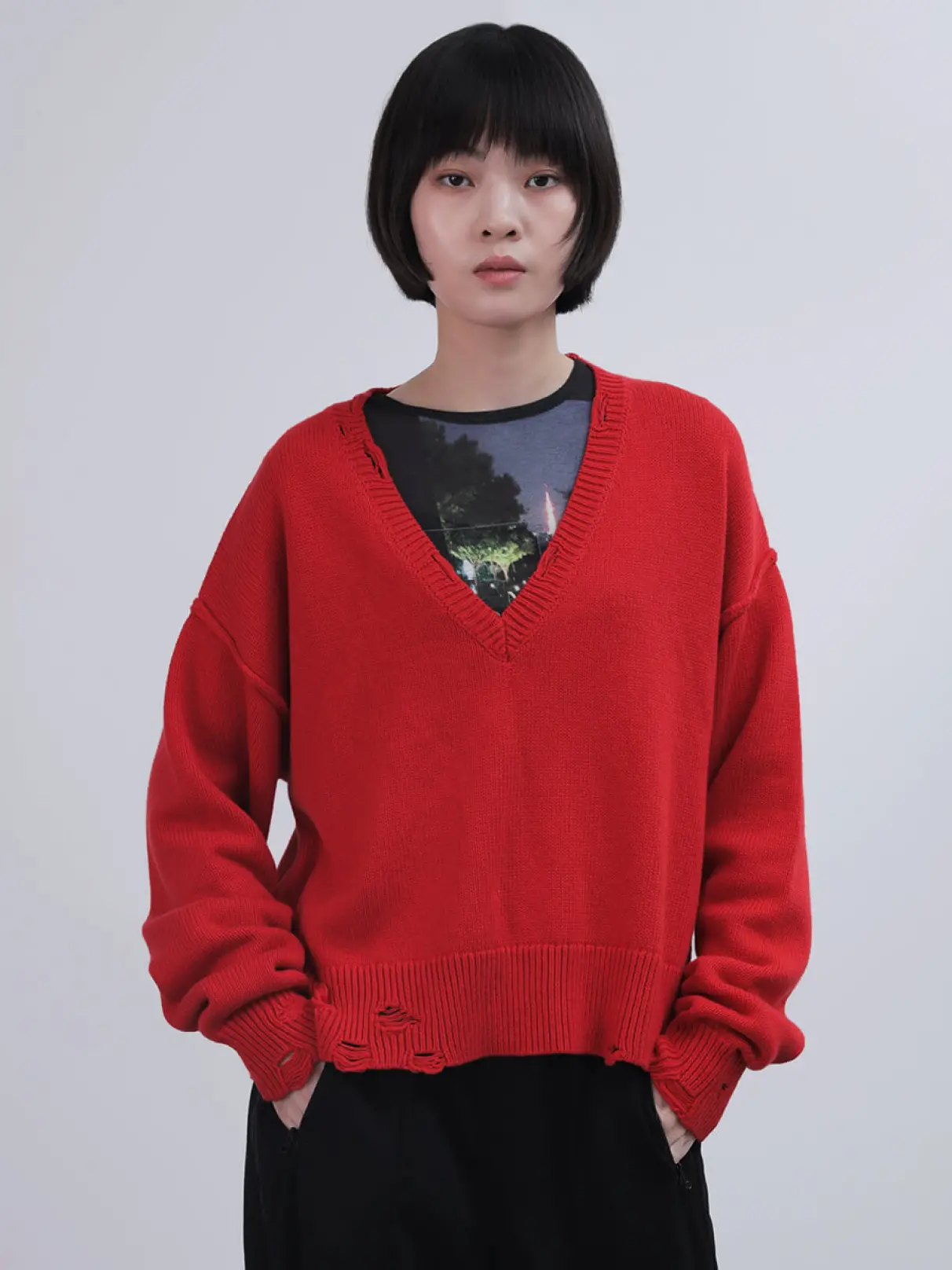Vネッククラッシュニット - LASUD - LASUD｜YAMADAYA STORE