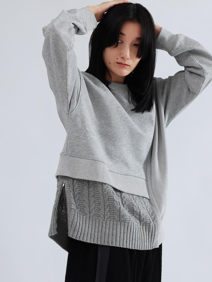 【定価15,000円】ラシュッド　異素材ニット　トレーナー　ブラック　ヤマダヤ ニットドッキングスウェットプルオーバー - LASUD - LASUD｜YAMADAYA STORE