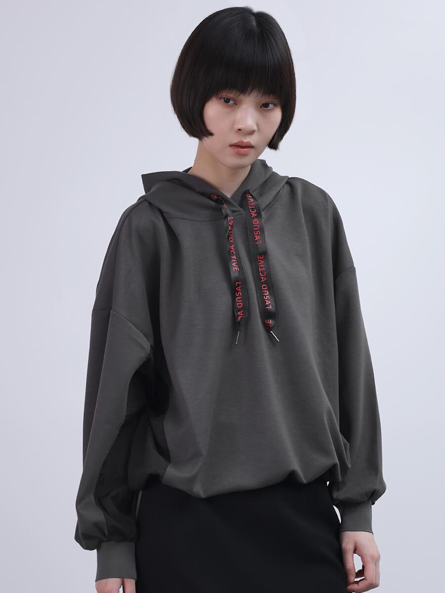 異素材ロゴリボンフーディー