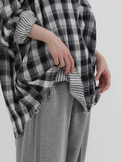 ラシュッド LASUD カットオフチェックオーバーシャツ （ブラック