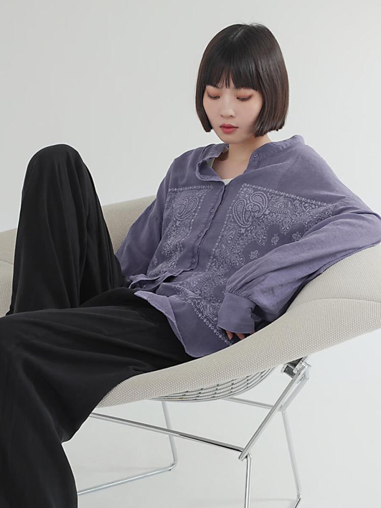 ペイズリープリントバンドカラーシャツ - LASUD - LASUD｜YAMADAYA STORE