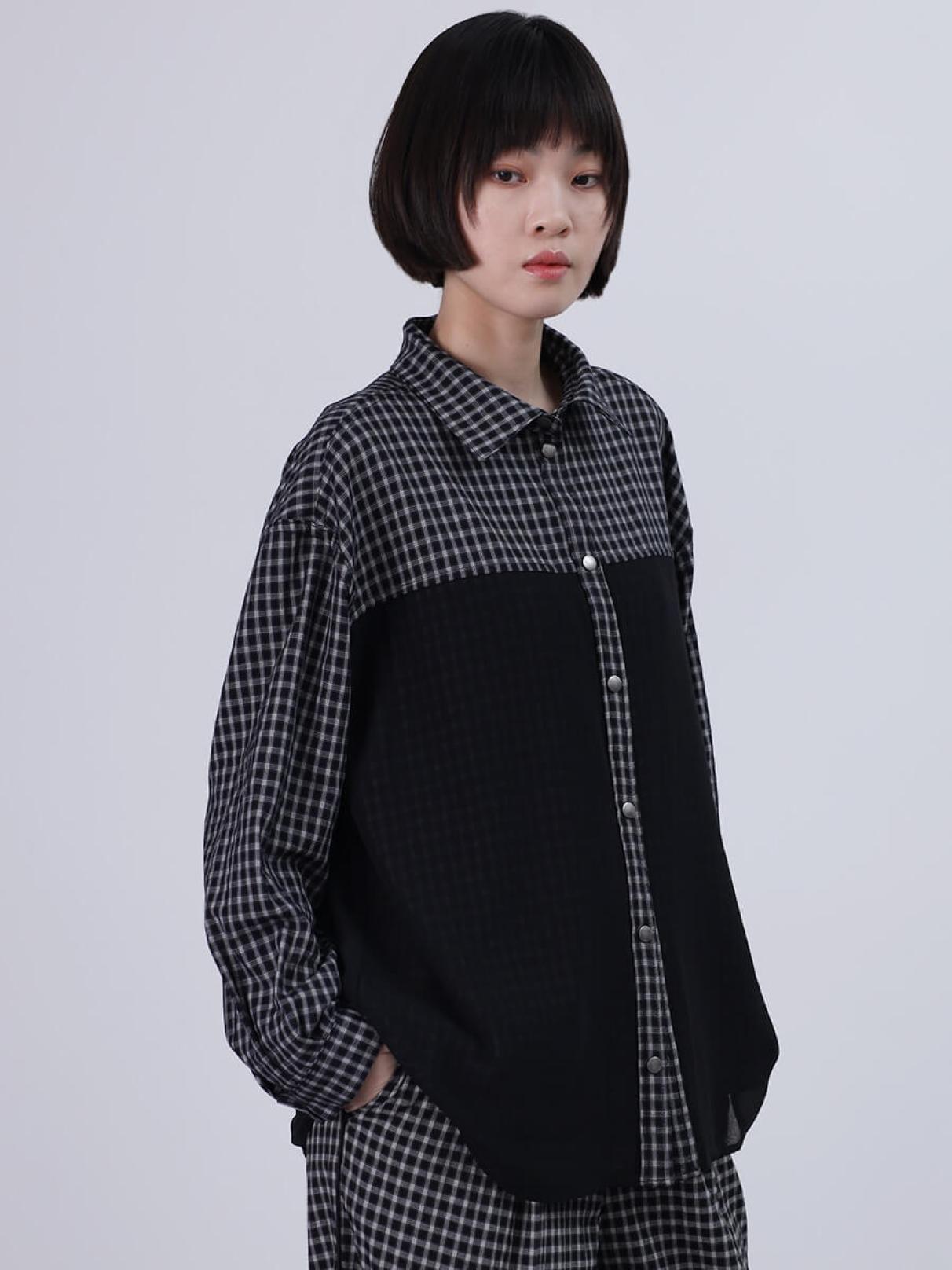 チェック柄異素材ドッキングブラウス - LASUD - LASUD｜YAMADAYA STORE