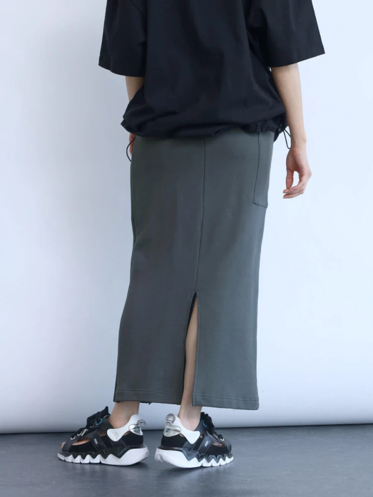【LASUD ACTIVE】サイドリブナロースカート　ロング　カーキ系　コットン LASUD ACTIVE】サイドリブナロースカート ロング カーキ系