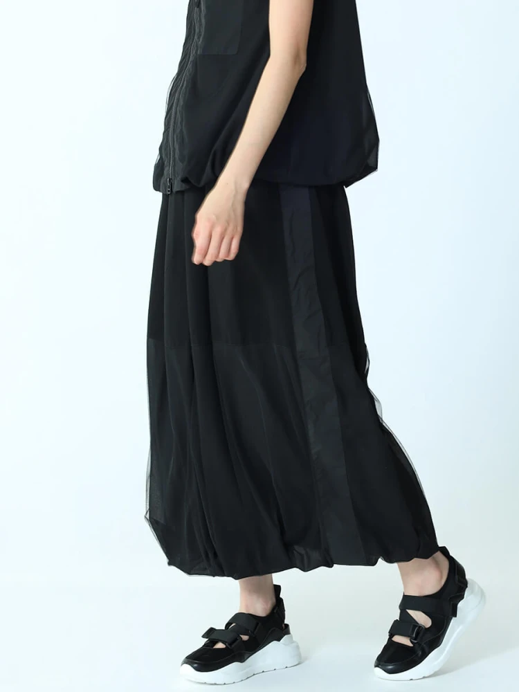 ラシュッド Lasud 異素材ミックス バルーン ロングスカート ヤマダヤ 黒 ラシュッド Lasud 異素材ミックス バルーン ロングスカート